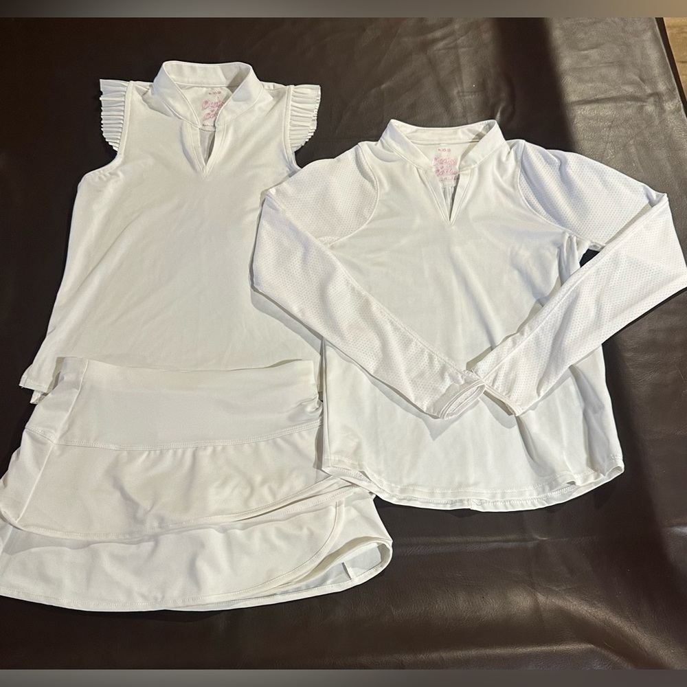 Lucky in Love. 3 piece. White tank and Long Sleeve Top with Skirt. Size 10-12